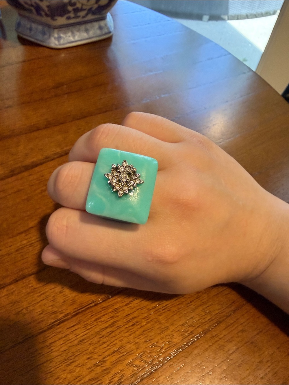 Turquoise Square Statement Ring with Crystal Accent